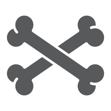 Çapraz kemik glyph simgesi, cadılar bayramı ve tehlike, çapraz kemikler işareti, vektör grafikleri, beyaz bir arka plan üzerinde sağlam bir desen.