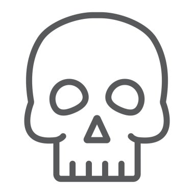 Kafatası çizgi simgesi, cadılar bayramı ve korku, kemik işareti, vektör grafikler, beyaz bir arka plan üzerinde doğrusal bir desen.