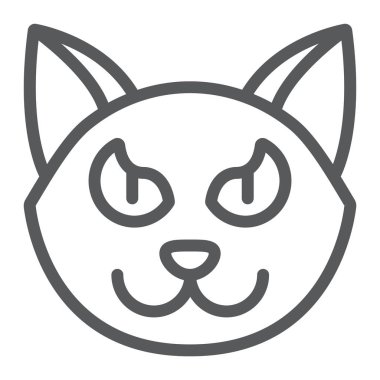 Cadılar Bayramı kedi çizgi simgesi, hayvan ve büyü, evcil hayvan işareti, vektör grafikleri, beyaz bir arka plan üzerinde doğrusal bir desen.