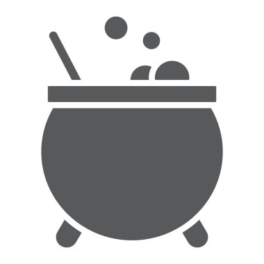 Cadılar kazan glyph simgesi, sihirli ve pot, iksir işareti, vektör grafik, beyaz bir arka plan üzerinde sağlam bir desen.