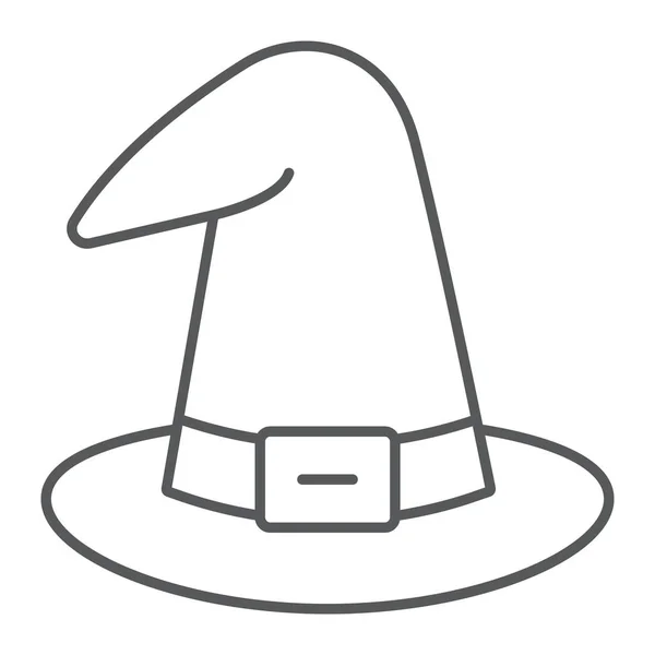 Icono de línea delgada sombrero de bruja, gorra y magia, signo de sombrero de mago, gráficos vectoriales, un patrón lineal sobre un fondo blanco. — Archivo Imágenes Vectoriales