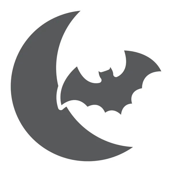 Glyphe de chauve-souris et de lune icône, Halloween et horreur, signe de nuit, graphiques vectoriels, un motif solide sur un fond blanc . — Image vectorielle