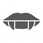 Vampirzähne Glyphen-Symbol, weiblich und Mund, Lippen Zeichen, Vektorgrafik, ein festes Muster auf weißem Hintergrund.
