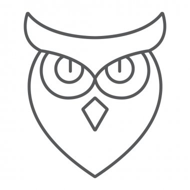 Cadılar Bayramı baykuş ince çizgi simgesi, hayvan ve bilgelik, kuş işareti, vektör grafik, beyaz bir arka plan üzerinde doğrusal bir desen.