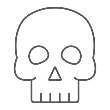 Kafatası ince çizgi simgesi, cadılar bayramı ve korku, kemikler işareti, vektör grafikler, beyaz bir arka plan üzerinde doğrusal bir desen.