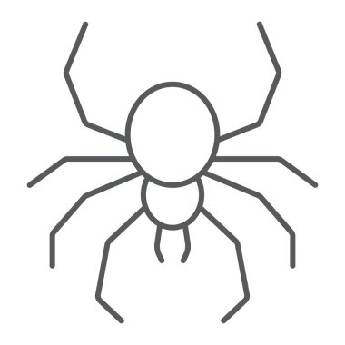 Örümcek ince çizgi simgesi, ürkütücü ve hayvan, araknid işareti, vektör grafikleri, beyaz arka plan üzerinde doğrusal bir desen.