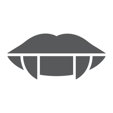 Vampir diş glyph simgesi, kadın ve ağız, dudaklar işareti, vektör grafik, beyaz bir arka plan üzerinde sağlam bir desen.