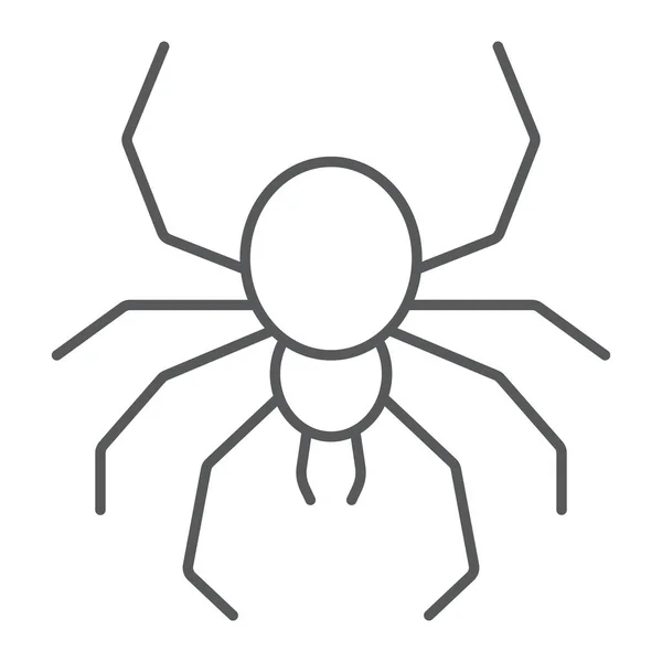 Ícone de linha fina de aranha, assustador e animal, signo aracnídeo, gráficos vetoriais, um padrão linear em um fundo branco . — Vetor de Stock