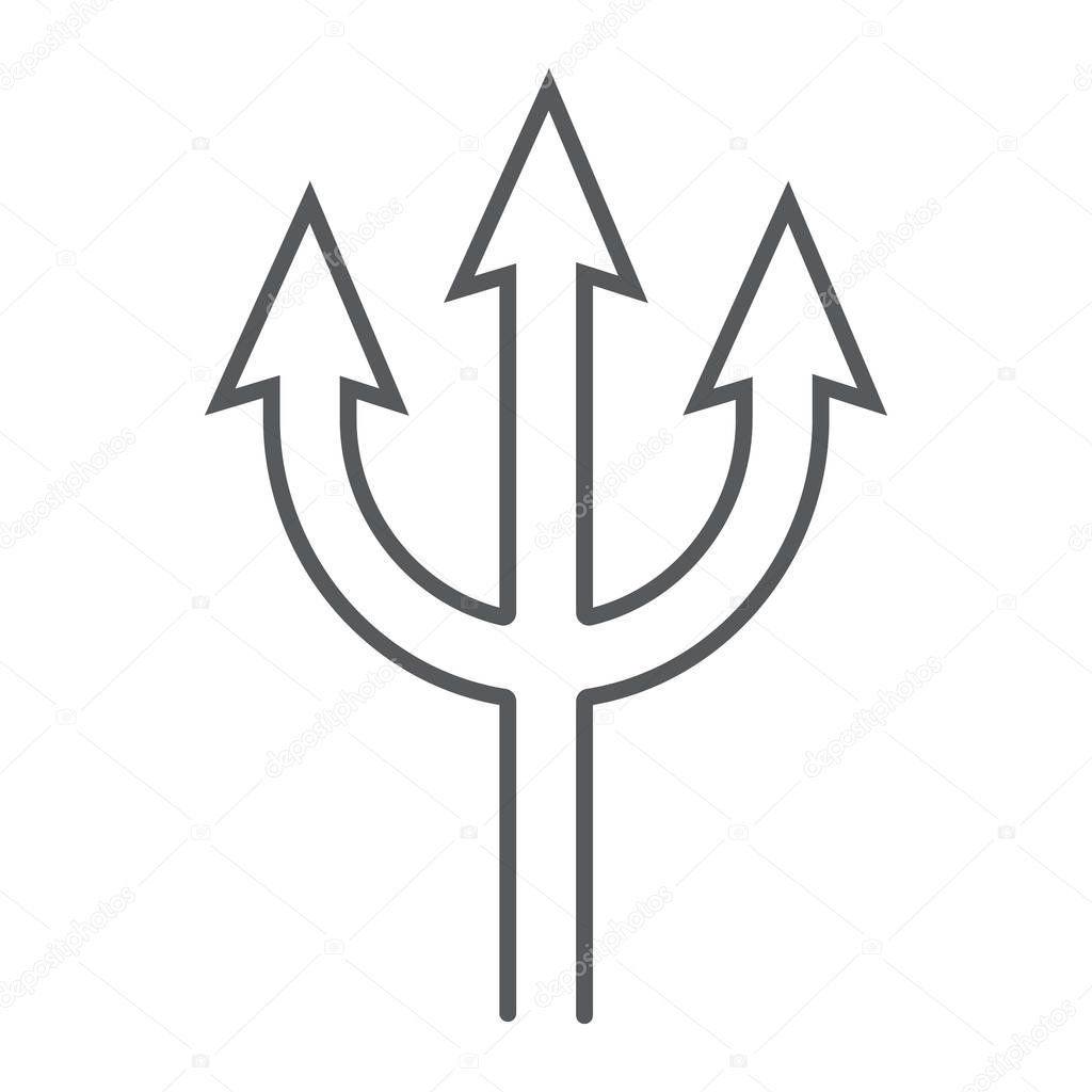 Trident thin line icon, spear and devil, pitchfork sign, vector graphics, a linear pattern on a white background, eps 10.
