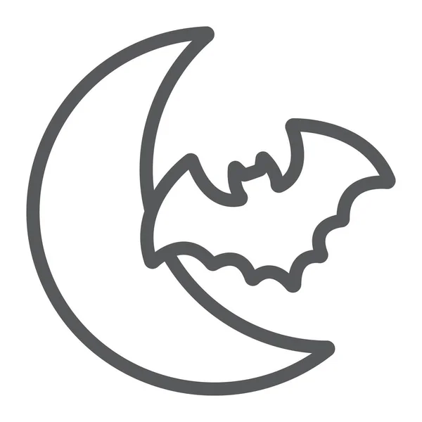 Bat and moon line icon, Halloween et horreur, signe nocturne, graphiques vectoriels, un motif linéaire sur fond blanc . — Image vectorielle