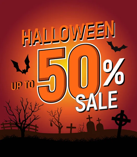 Cadılar Bayramı yüzde 50 satış, cadılar bayramı indirim arka plan, halloween teklif afiş, vektör illüstrasyon