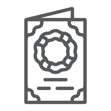 Noel kartı çizgi simgesi, dekor ve yeni yıl, şenlikli kartpostal işareti, vektör grafikleri, beyaz arka plan üzerinde doğrusal bir desen.