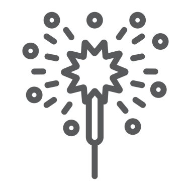 Bengal ışıkları çizgi simgesi, noel ve yeni yıl, şenlikli ışıltı işareti, vektör grafikler, beyaz bir arka plan üzerinde doğrusal bir desen.