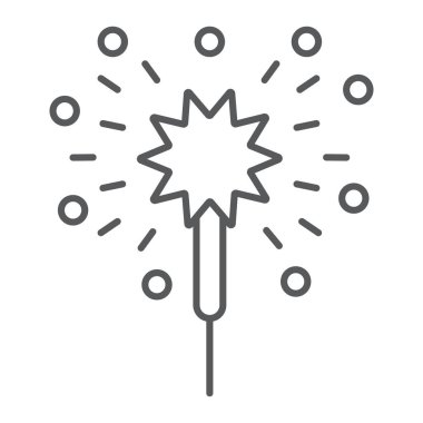 Bengal ışıkları ince çizgi simgesi, noel ve yeni yıl, şenlikli ışıltı işareti, vektör grafikler, beyaz bir arka plan üzerinde doğrusal bir desen.