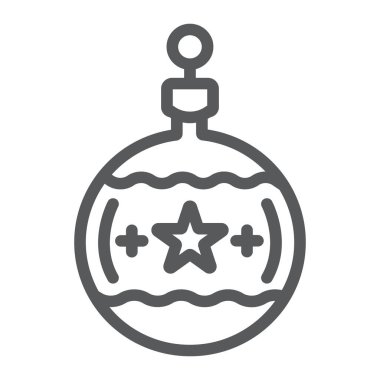 Ağaç topu çizgi simgesi, noel ve yeni yıl, şenlikli oyuncak topu işareti, vektör grafik, beyaz bir arka plan üzerinde doğrusal bir desen.