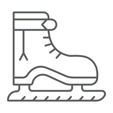 Buz patenince çizgi simgesi, noel ve yeni yıl, paten ayakkabı işareti, vektör grafik, beyaz bir arka plan üzerinde doğrusal bir desen.