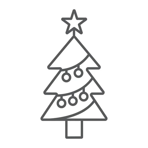 Иконка тонкой линии елки, декор и Новый год, знак елки, векторная графика, линейный узор на белом фоне . — стоковый вектор