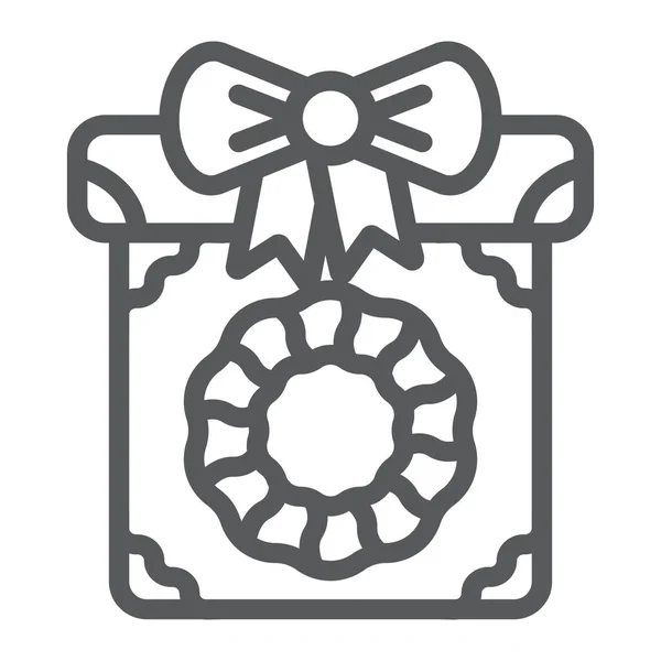Иконка Рождественская коробка линии, подарок и новый год, подарок знак пакета, векторная графика, линейный узор на белом фоне . — стоковый вектор