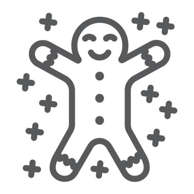 Gingerbread çerez çizgi simgesi, noel ve tatlılar, xmas tatlı işareti, vektör grafik, beyaz bir arka plan üzerinde doğrusal bir desen.