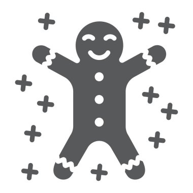 Gingerbread çerez glyph simgesi, noel ve tatlılar, xmas tatlı işareti, vektör grafik, beyaz bir arka plan üzerinde sağlam bir desen.