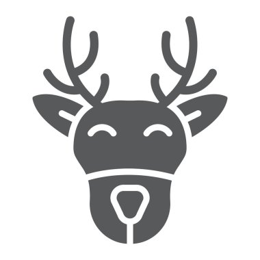 Noel geyik glyph simgesi, noel ve geyik, reindeer işareti, vektör grafik, beyaz bir arka plan üzerinde sağlam bir desen.