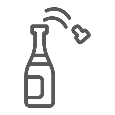 Şampanya şişe hattı simgesi, parti ve içki, alkol işareti, vektör grafik, beyaz bir arka plan üzerinde doğrusal bir desen.