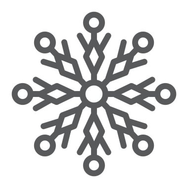 Kar tanesi çizgi simgesi, kış ve buz, kar işareti, vektör grafikleri, beyaz arka plan üzerinde doğrusal desen.