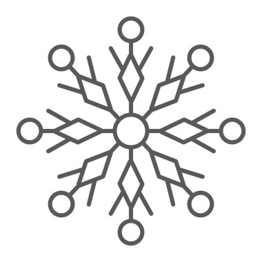 Kar tanesi ince çizgi simgesi, kış ve buz, kar işareti, vektör grafikleri, beyaz arka plan üzerinde doğrusal bir desen.