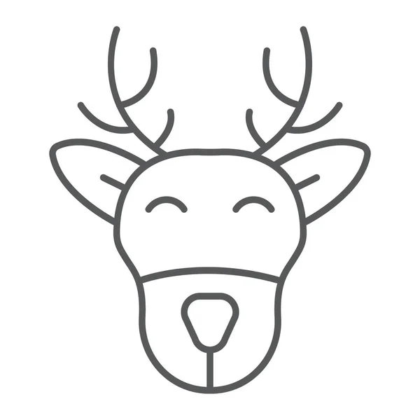 Icono de línea delgada de ciervo de Navidad, Navidad y alce, signo de reno, gráficos vectoriales, un patrón lineal sobre un fondo blanco . — Vector de stock