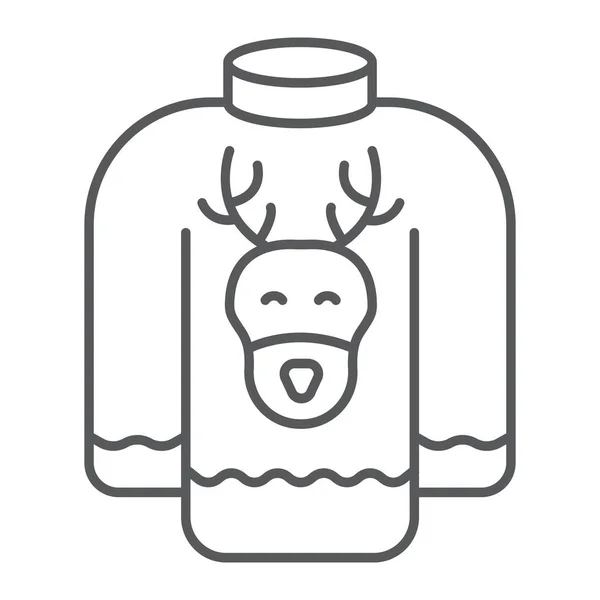 Weihnachtspullover dünne Linie Symbol, Urlaub und Kleidung, Pullover mit Hirsch Zeichen, Vektorgrafik, ein lineares Muster auf weißem Hintergrund. — Stockvektor