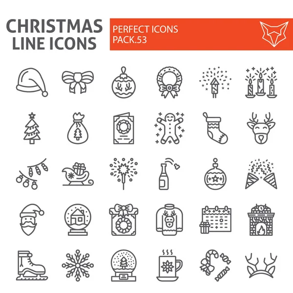 Christmas line Ikonuppsättning, semester symboler insamling, vektor skisser, logo illustrationer, nyår skyltar linjära piktogram paket isolerat på vit bakgrund. — Stock vektor