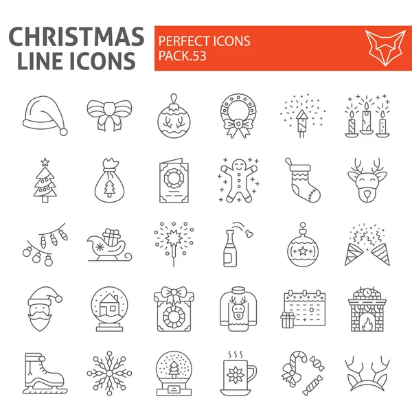 Christmas tunna linje Ikonuppsättning, semester symboler insamling, vektor skisser, logo illustrationer, nyår skyltar linjära piktogram paket isolerade på vit bakgrund. — Stock vektor