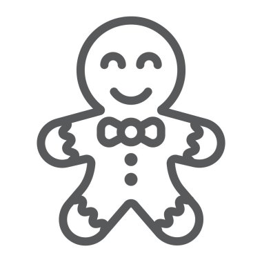 Gingerbread çerez çizgi simgesi, noel ve tatlılar, xmas tatlı işareti, vektör grafik, beyaz bir arka plan üzerinde doğrusal bir desen.