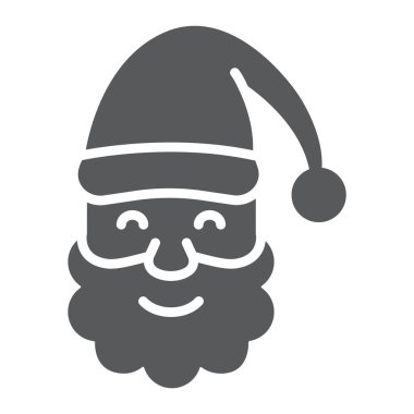 Noel Baba glyph simgesi, noel ve yeni yıl, karakter yüz işareti, vektör grafik, beyaz bir arka plan üzerinde sağlam bir desen.