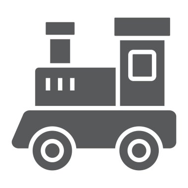 Tren oyuncak glif simgesi, çocuk ve tren, lokomotif işareti, vektör grafikleri, beyaz zemin üzerinde sağlam bir desen