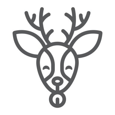 Noel geyik çizgi simgesi, noel ve geyik, reindeer işareti, vektör grafik, beyaz bir arka plan üzerinde doğrusal bir desen.