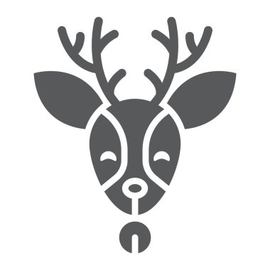 Noel geyik glyph simgesi, noel ve geyik, reindeer işareti, vektör grafik, beyaz bir arka plan üzerinde sağlam bir desen.