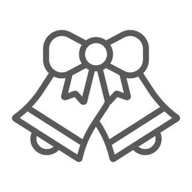 Noel çan satırı simgesi, xmas ve tasarım, handbell işareti, vektör grafikleri, Doğrusal model beyaz bir arka plan üzerinde,