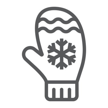 Mitten satırı simgesi, kış ve elbise, eldiven işareti, vektör grafikleri, Doğrusal model beyaz bir arka plan üzerinde