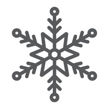 Kar tanesi çizgi simgesi, kış ve buz, kar işareti, vektör grafikleri, beyaz arka plan üzerinde doğrusal desen.