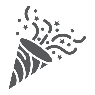 Konfeti popper glyph simgesi, parti ve dekor, parti şapka işareti, vektör grafik, beyaz bir arka plan üzerinde sağlam bir desen.