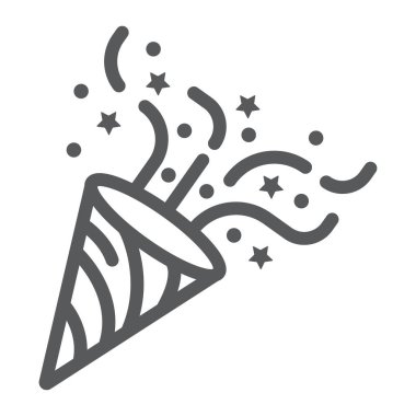 Konfeti popper çizgi simgesi, parti ve dekor, parti şapka işareti, vektör grafik, beyaz bir arka plan üzerinde doğrusal bir desen.