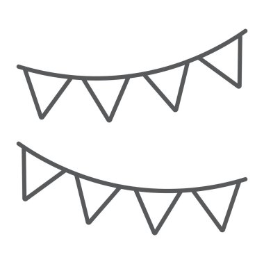 Tatil bayrakları garland ince çizgi simgesi, parti ve dekorasyon, kağıt çelenk işareti, vektör grafik, beyaz bir arka plan üzerinde doğrusal bir desen,