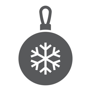 Noel ağacı topu glyph simgesi, parti ve yeni yıl, cam oyuncak işareti, vektör grafik, beyaz bir arka plan üzerinde sağlam bir desen.