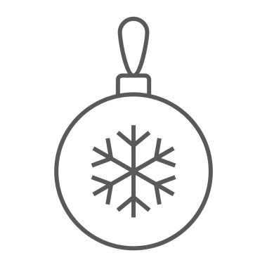 Noel ağacı topu ince çizgi simgesi, parti ve yeni yıl, cam oyuncak işareti, vektör grafik, beyaz bir arka plan üzerinde doğrusal bir desen.