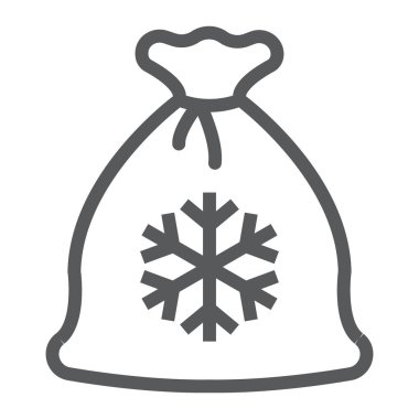 Santa çanta çizgi simgesi, noel ve hediye, noel çuval işareti, vektör grafik, beyaz bir arka plan üzerinde doğrusal bir desen.