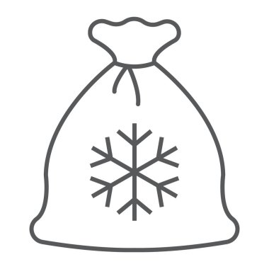 Santa çanta ince çizgi simgesi, noel ve hediye, noel çuval işareti, vektör grafik, beyaz bir arka plan üzerinde doğrusal bir desen.