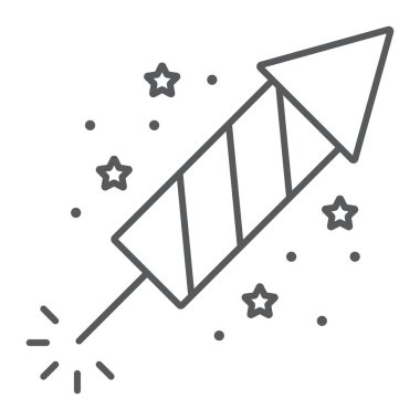 Noel havai fişek ince çizgi simgesi, parti ve yeni yıl, havai fişek işareti, vektör grafik, beyaz bir arka plan üzerinde doğrusal bir desen.