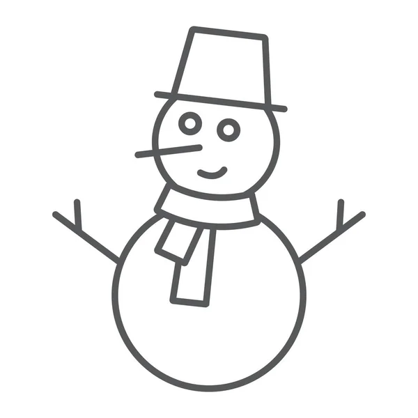 Sneeuwpop dunne lijn pictogram, kerst en winter, sneeuw teken, vector graphics, een lineair patroon op een witte achtergrond. — Stockvector