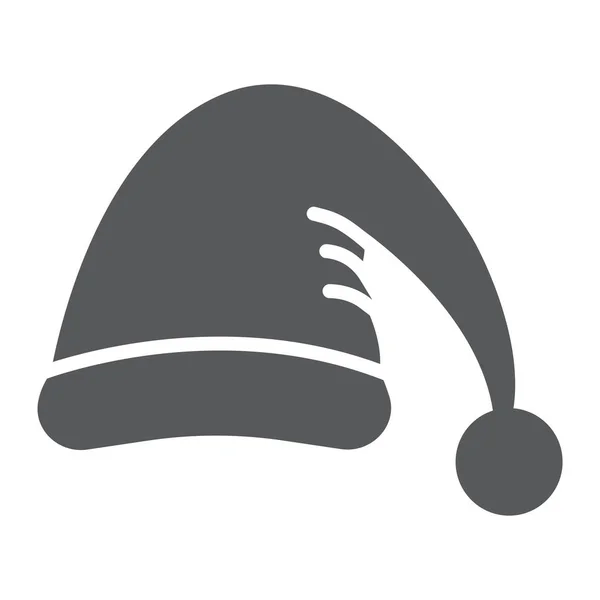 サンタ帽子グリフアイコン、衣装と新年、サンタクロースキャップサイン、ベクトルグラフィックス、白い背景に固体パターン. — ストックベクタ